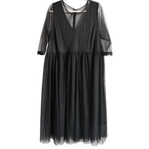 Torrid Womens Plus Size 22 Black Mesh Long Sleeve Midi Skater Dress Lined Gothic
